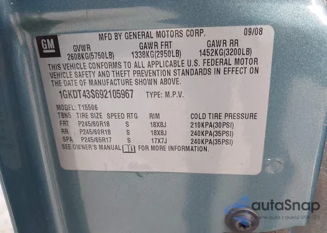 2009 GMC Envoy Slt from USA, damaged, VIN 1GKDT43S692105967